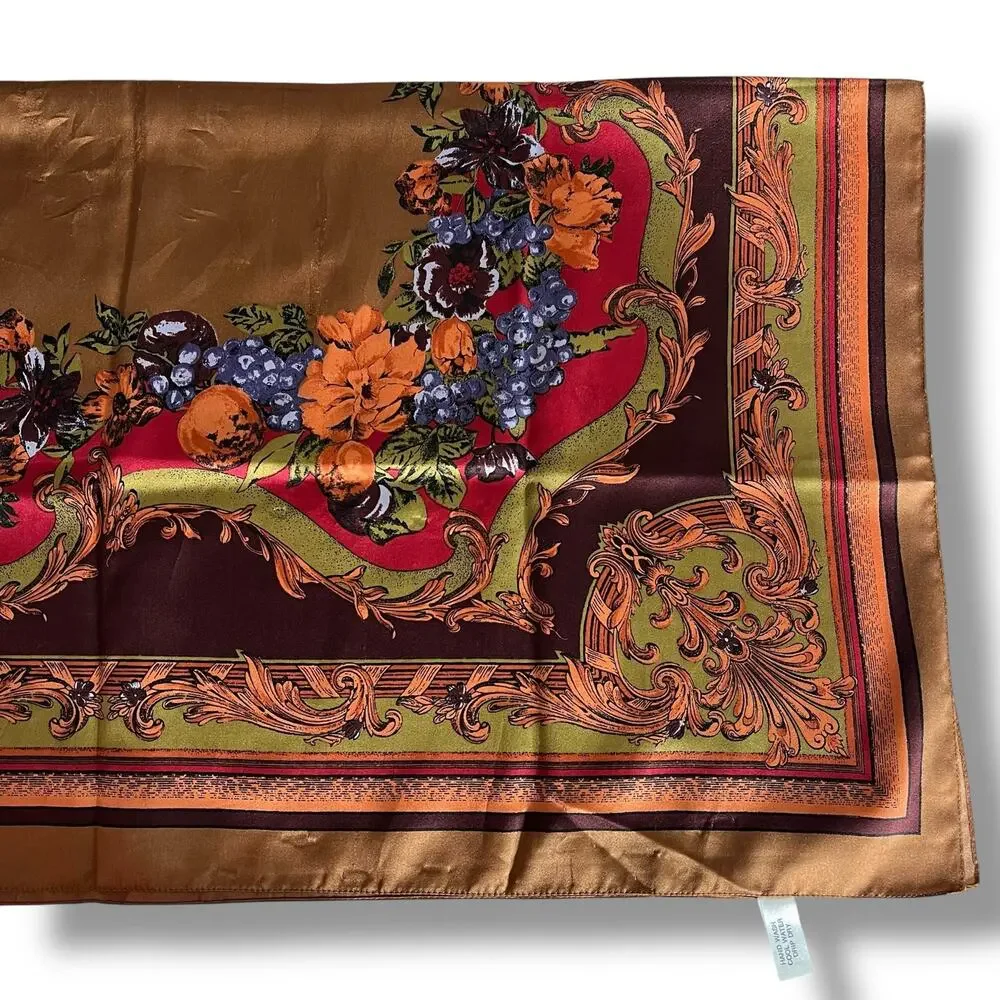 Vintage Womens Scarf Brown Blue Red Orange Floral Print Made in Italy 13962
